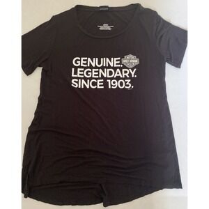 Harley Davidson Rayon T-Shirt Womens Small Black Short Sleeve Scoop Neck